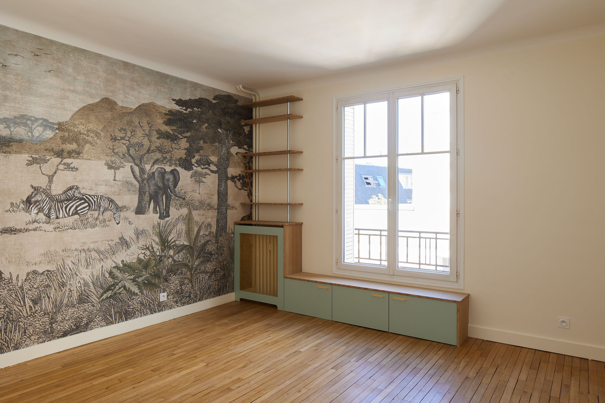 Rénovation appartement chambre enfant papier peint serengeti
